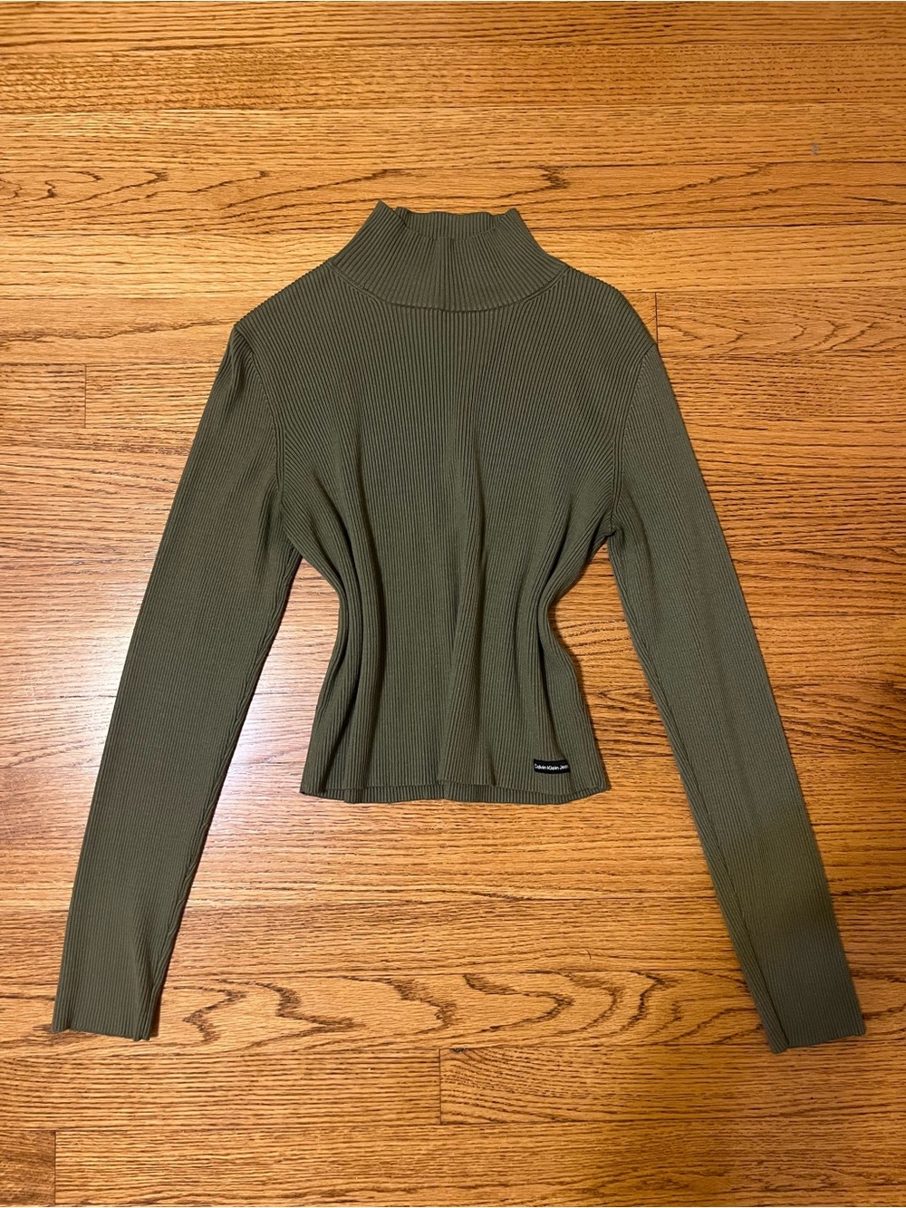Calvin Klein Jeans Olive Ribbed Mock Neck Long Sleeve Top